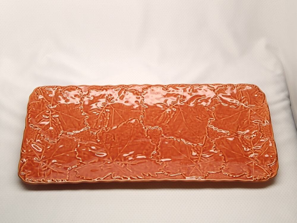 Olfaire Majolica Burnt Orange Rectangular Serving Tray Ceramic Portugal 16.5-In